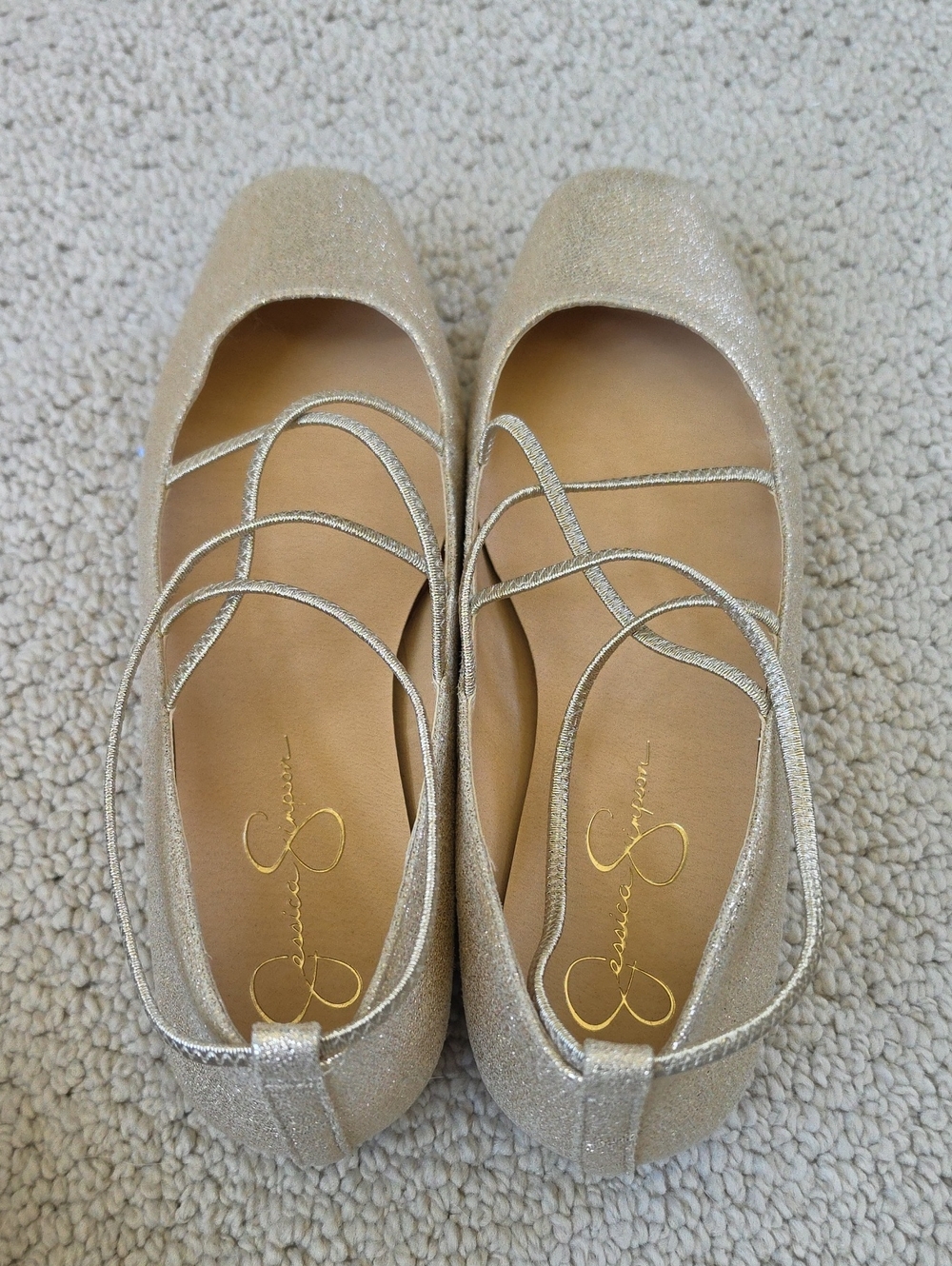 Jessica Simpson Glitter Strappy Ballet Flats in Gold